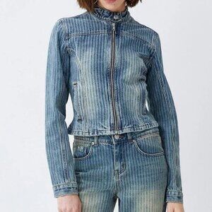 The Ragged Priest striped denim cropped jacket with pockets